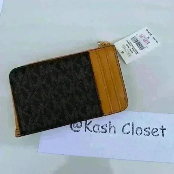 Michael Kors Card Case Wallet Small Zip Marigold - Picture 3 of 5